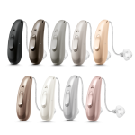 audifonos para sordos tipo RIC en distintos colores discretos para combinar con piel y cabello